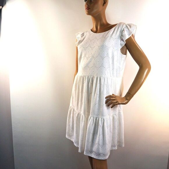 JESSICA HOWARD Petite Eyelet Flutter Sleeve Dress Size 10 - Picture 9 of 13